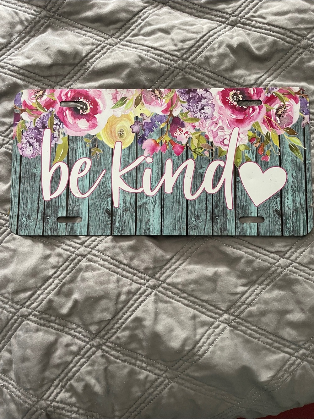 Be Kind Floral Wood-Style decorative License Plate - Pink & Teal